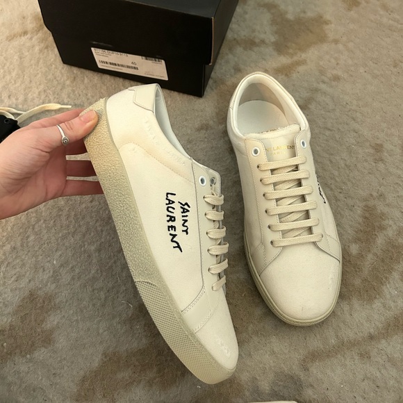 Saint Laurent SL/06 Court Classic Leather-Trimmed Distressed Canvas Sneakers - Picture 3 of 10